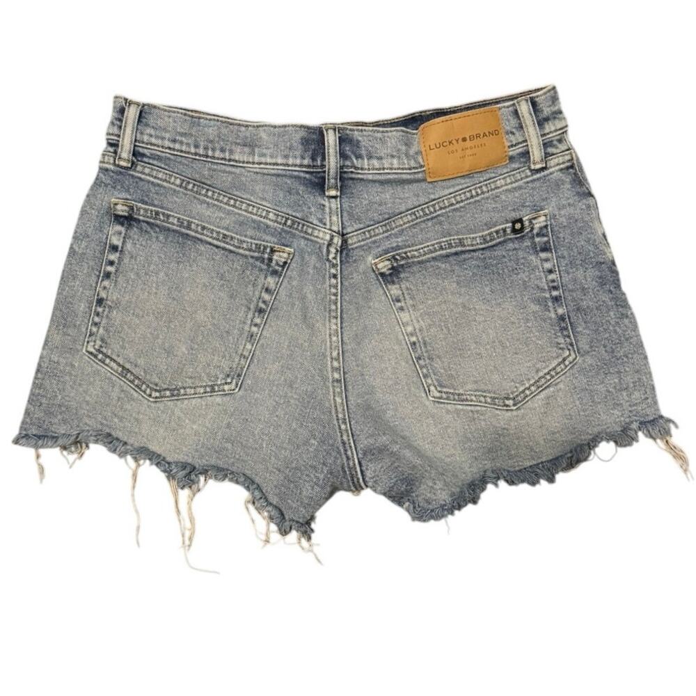 Lucky Brand Womens Cut Off Short Blue Solid Mid Rise Denim Relaxed Fit Size 8/29